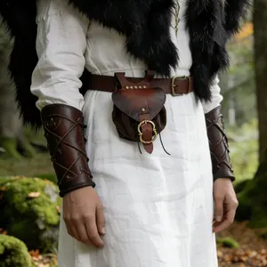 Medieval Renaissance PU Leather Coin Purse, Leaf Shape Drawstring Bag, Portable Hanging Pouch for Daily Use and Role Play