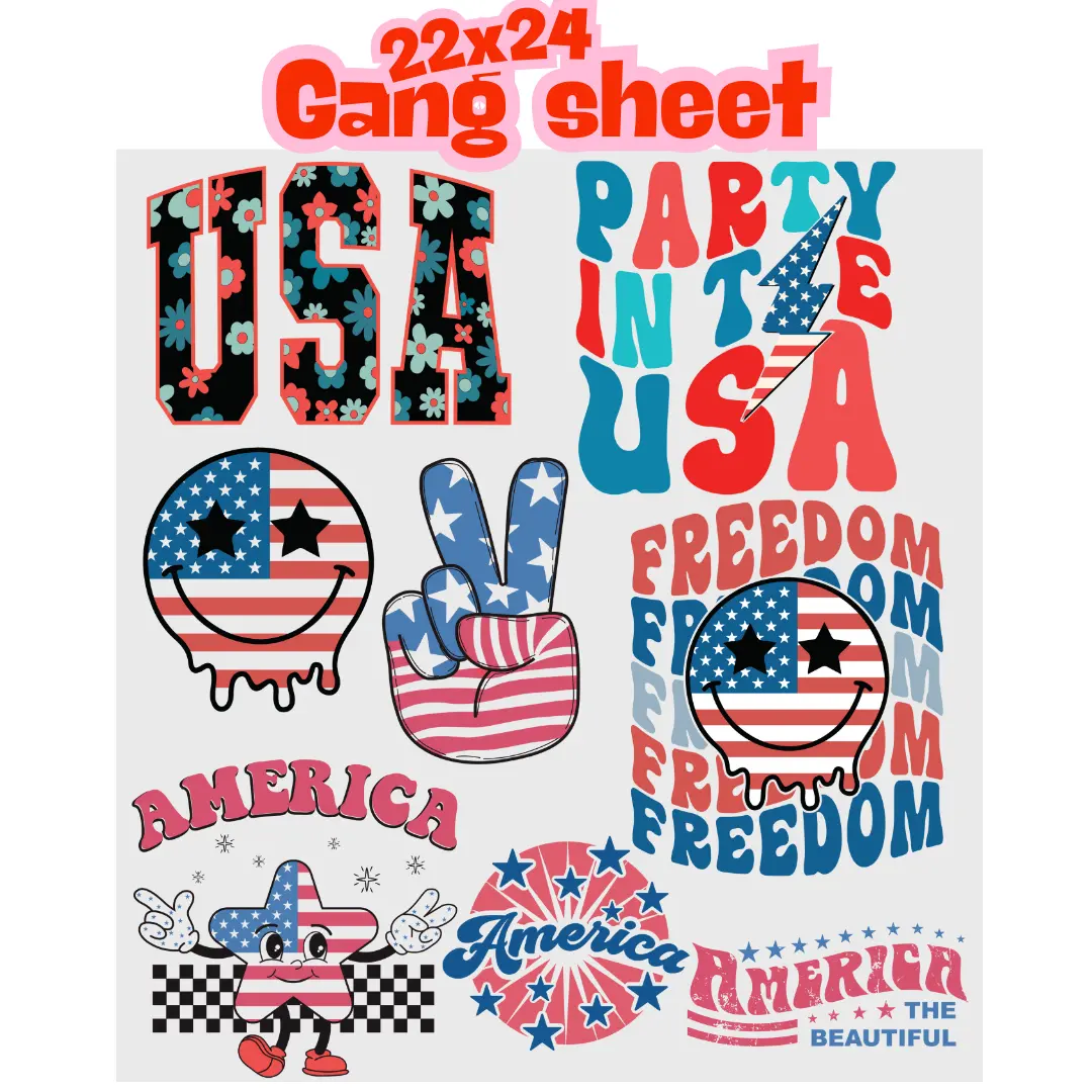 22"x24" USA Themed DTF Gang Sheet – Ready to Press Patriotic Designs