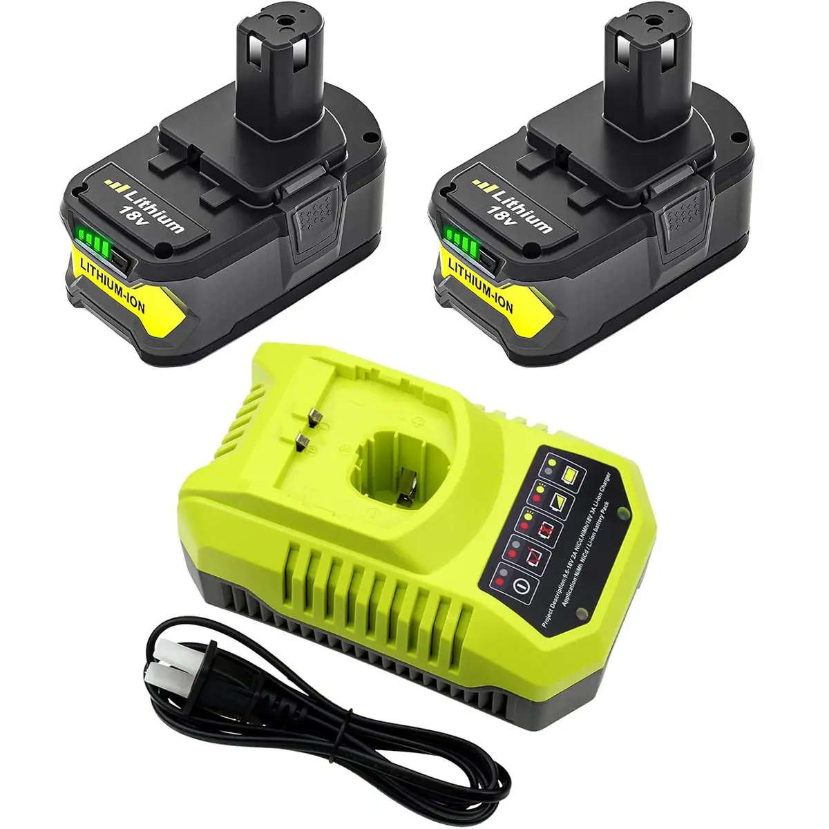 2-Pack 18V 8.0Ah P108 Replaceable Power Tool Batteries with P117 Charger, Compatible with Ryobi 18V Lithium Batteries P102, P103, P104, P105, P107, P109, P190, P122, Replaceable Batteries
