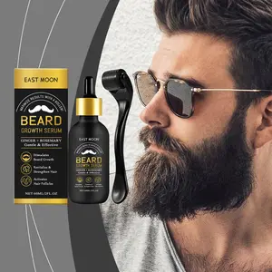 East Moon Rosemary Ginger Root Beard Growth Oil with Roller for Men, Gentle Cleansing, Moisturizing, Conditioning Beard Care Serum to Strengthen, Nourish Hair, Natural Grooming Essential Oil, Perfect Birthday Gift