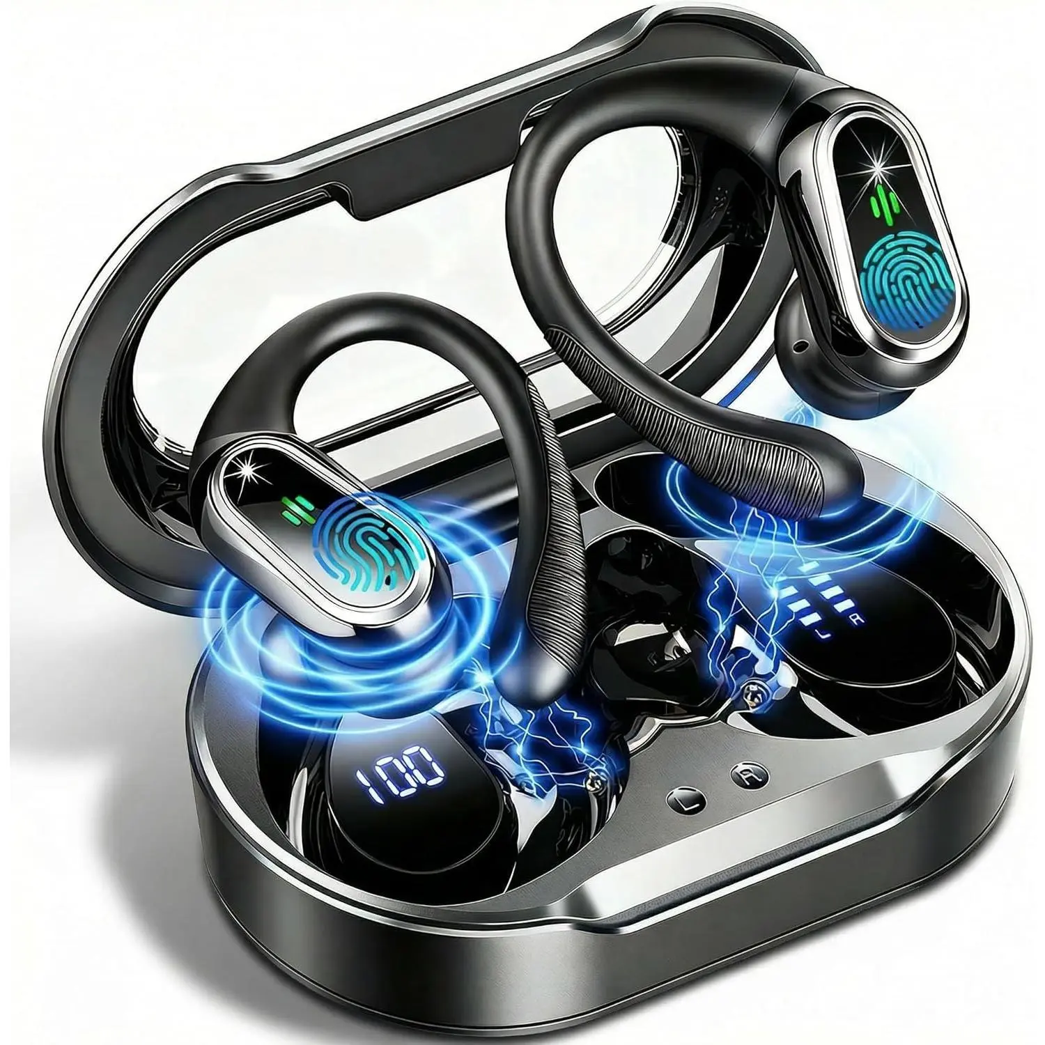 Wireless Earbuds, 2026 Bluetooth 5.4 Headphones Sport, 60Hrs HiFi Stereo Deep Bass Over-Ear buds with ENC Noise Cancelling Mic, IP7 Waterproof & LED Display Earphones with Earhooks for Workout/Running Yifanyou Sports