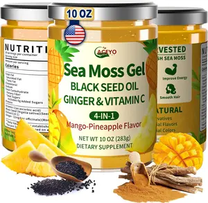 ACEYO Sea Moss Gel 4-in-1, Irish SeaMoss with Black Seed Oil & Ginger,Rich in Minerals & Vitamins,Immunity & Health Support,Superfood,Non-GMO, Vegan,Mango Pineapple Flavor,10 oz (Pack of 1)