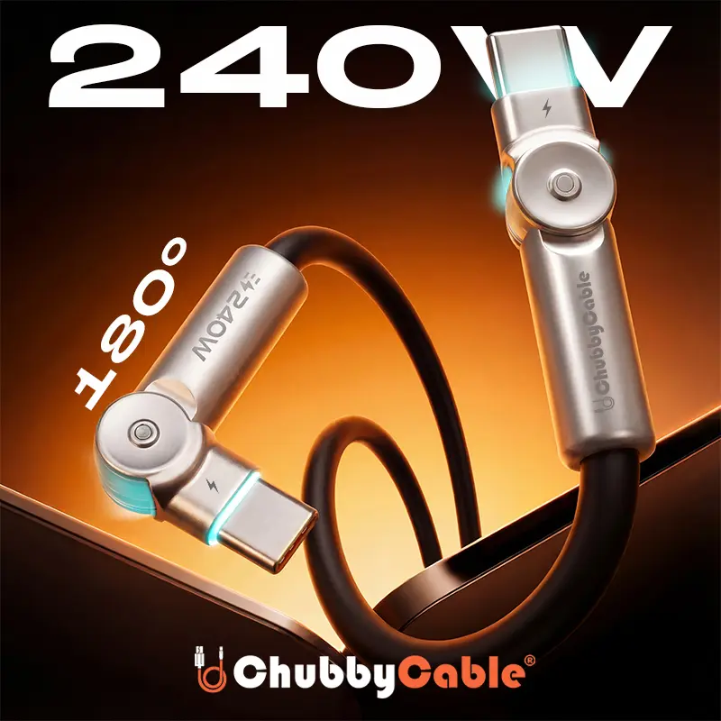 Chubbycable Chubby RotateX Alloy Durable Smartphone Charger Cable, 240W 48V 5A Dual 180° Rotating Fast Charging, USB 2.0 USB-C to C, LED Light, 3.3ft/6.6ft, Multi-Device Fit Charge & Data Transmission,back to school