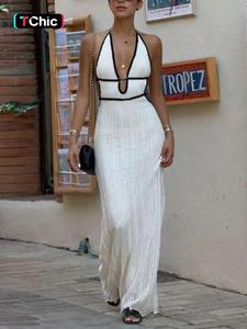 summer vacataion wear sleeveless knit dress, halter v neck backless maxi dress, party wear, sexy see through dress, womenswear, formal wear
