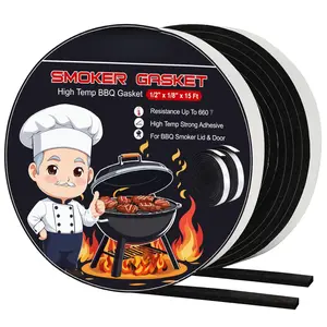 Gasket Seals, 1/2" x 1/8" 15 ft High Temp Grill Gasket Replacement Self Stick Felt, High Heat BBQ Gasket Tape for Smokers BBQ Lid Black by