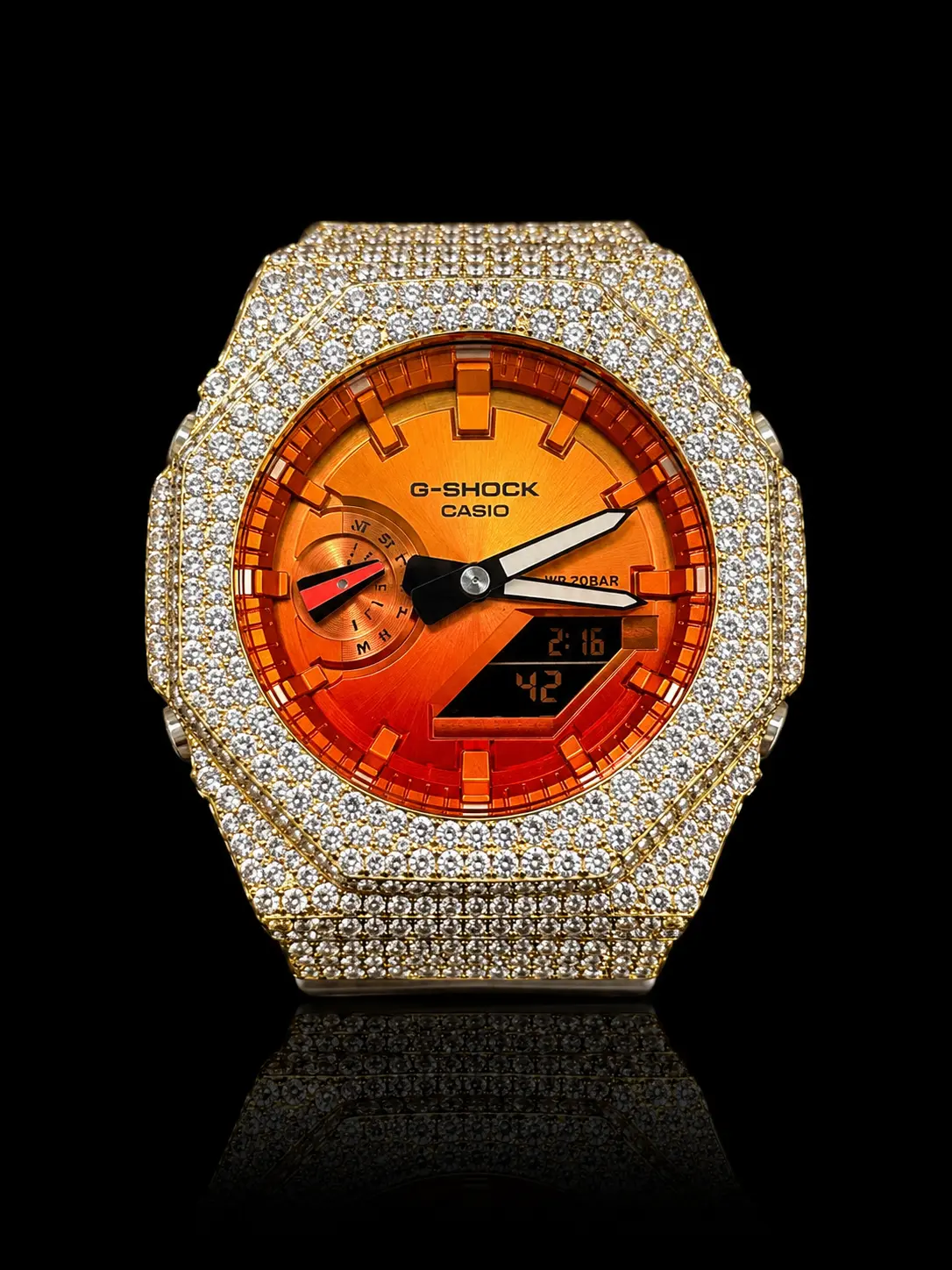 Casio G-Shock GA-2100FL-8ADR Unisex Fashion Watch - 925S Custom Bust Down Iced Moissanite Design