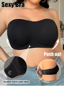 Women's Strapless Bandeau Bra Plus Size Non-Slip Seamless Wireless Support Bralette for Daily Wear