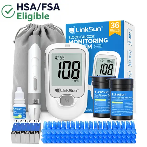 LINKSUN G-425-1 Blood Glucose Monitor Kit,ISO Certified,No Coding,Large Display,500 Memory,Control Solution,Lancing Device, 100/50 Test Strips & Lancets,Diabetes Testing Kit for Seniors homeessentials travelessentials gift ideas HSA/FSA Eligible,familyfun