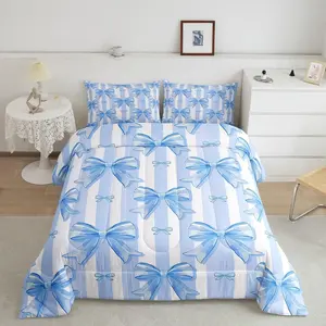 Feelyou Bowknot Design Blanket Comforter Set - Digital Printed Breathable Microfiber Princess Bedding, Multi-Size, Pillow-Included for Hawaii Girly Bedroom Decor