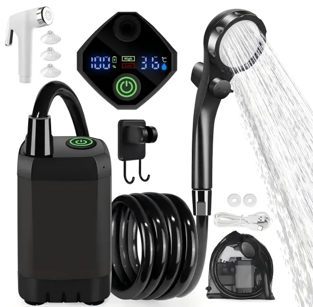 Portable Shower Head Kit, Rechargeable Adjustable Handheld Sprayer Pump - IPX7 Waterproof Bathroom Gadget with Hands-Free Mounting Holder, Multi-Spray Modes, Complete Kit for Easy Setup (Home Use, Pet Bathing), Easy Set Handheld Showers