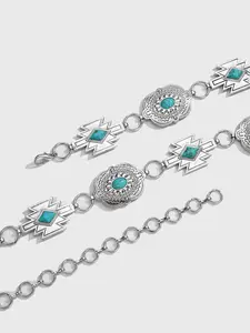Boho Style Turquoise Texture Decorated Chain Belt, Fashionable Western Style Waist Chain for Women, Trendy All-match & Exquisite Belt for Birthday Gift, Western Concho Belts