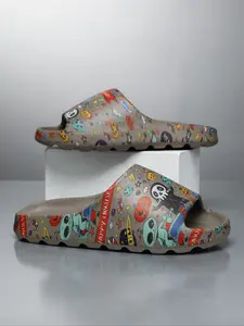 Men's Large Halloween Print Slide Slippers, Pumpkin Skull Alien Fun Patterns, Holiday Party Home Casual Use, Lightweight Non-Slip Design