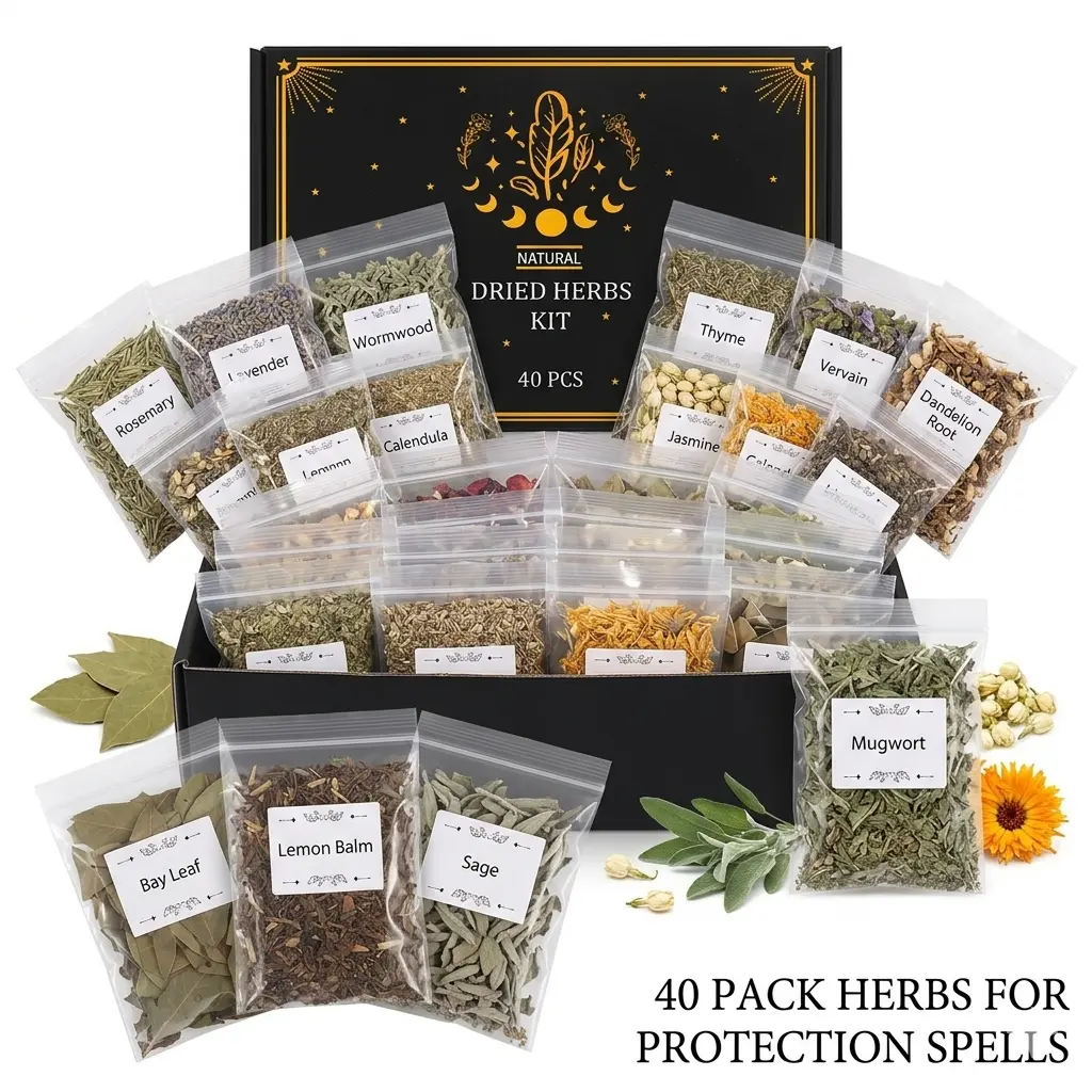 40-Pack Organic Dried Botanicals & Craft Collection - Pure Plant Ingredients, Dried Herbs & Flowers, Versatile Multi-Purpose for Candle Making Scents, Magic Arts, Witchy Stuff, Home Decoration (Father's Day Gift Option)