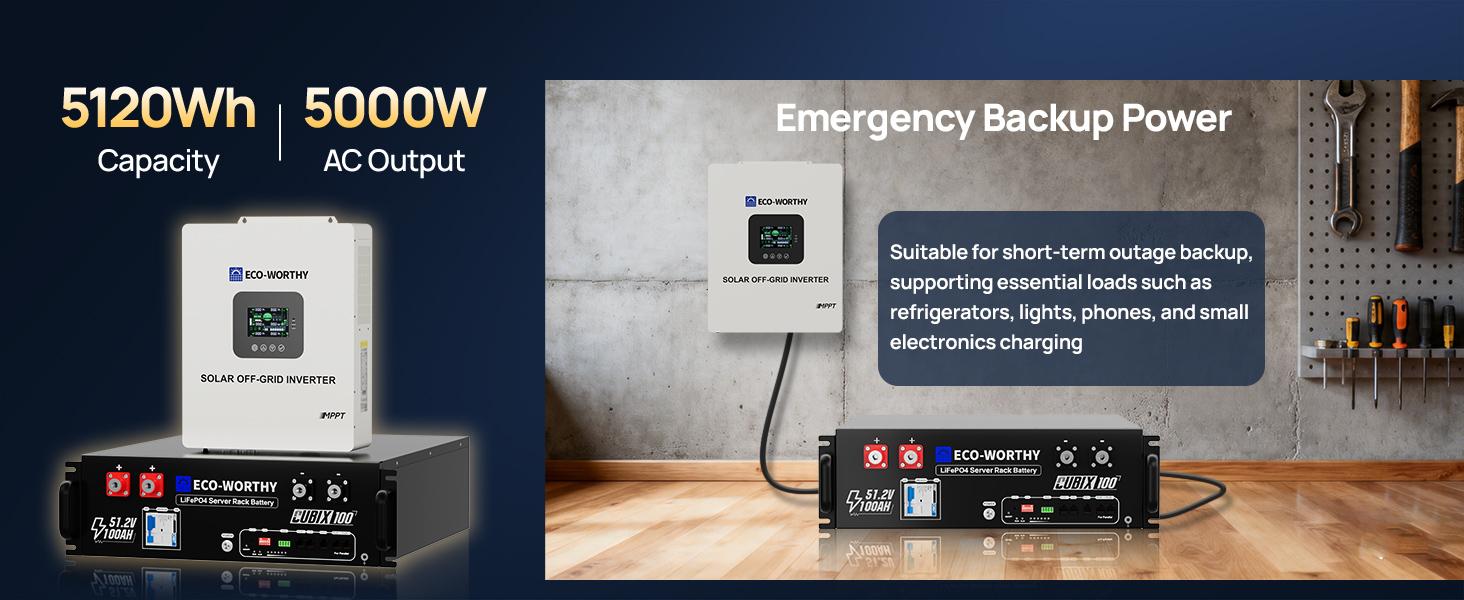 【SOLD OUT】ECO-WORTHY Portable Power Station with LiFePO4 Cells, 5120Wh Large Capacity Battery Pack, 5000W AC Power Supply Inverter, 1Hr/2.5Hr Fast Charging, Bluetooth & WiFi App Control, Home Backup Emergency Solution