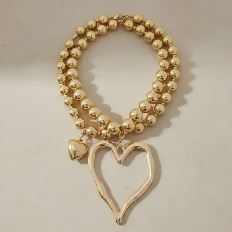 【Black Friday】Boho Hollow Out Heart Charm Adjustable Beaded Pendant Necklaces, Boho Style Trendy Fashion Jewelry for Party & Daily Wear, Hearts Charm Necklace, Decorative Necklaces