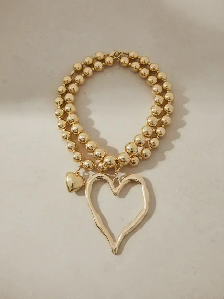 Boho Hollow Out Heart Charm Decor Adjustable Beaded Design Pendant Necklaces, Boho Style Jewelry, Fashion Jewelry for Party, Daily Clothing Decor, Trendy Charms Necklace, Hearts Pendant Necklace, Decorative Beaded Necklaces