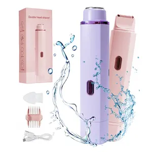 Bikini Trimmer for Women, Electric Shaver and Razor Rechargeable 2-in-1 Body and Facial Epilator, Dual Heads for Painless Trimming of Pubic Hair, Face, Underarms and Legs, IPX7 Waterproof. Christmas Gift New Year Gift Shaving Grooming