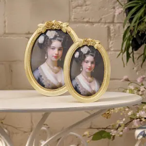 Rose Oval Decorative Photo Frame, European Style Gold Tabletop Picture Frame, Home Desktop Decoration, Photography Prop