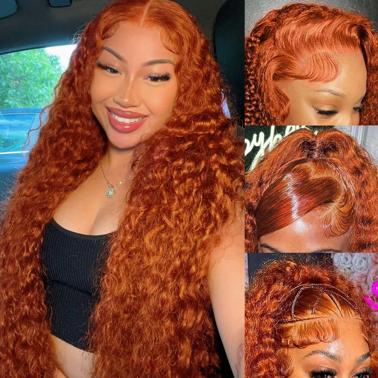 ZLIKE Ginger Orange Lace Front Wig Water Wave Virgin Human Hair For Women Pre-Plucked Natural Hairline Transparent Lace Wig, Wigs Human Hair