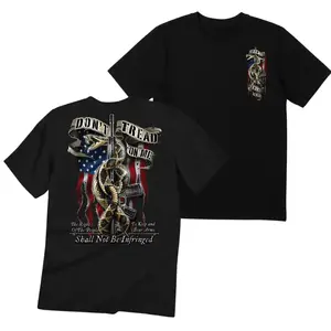 Don't Tread On Me Snake Rifle American Flag Graphic T-Shirt, Patriotic 2A Freedom Tee with Vintage Gadsden Style Artwork, Unisex Tactical Streetwear Shirt for USA Supporters Summer Wear