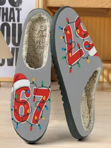 Christmas Number Control Exclusive Ritual, Creative Combination 67 & Lo, Festive, Soft Plush Lining, Casual Home Slippers
