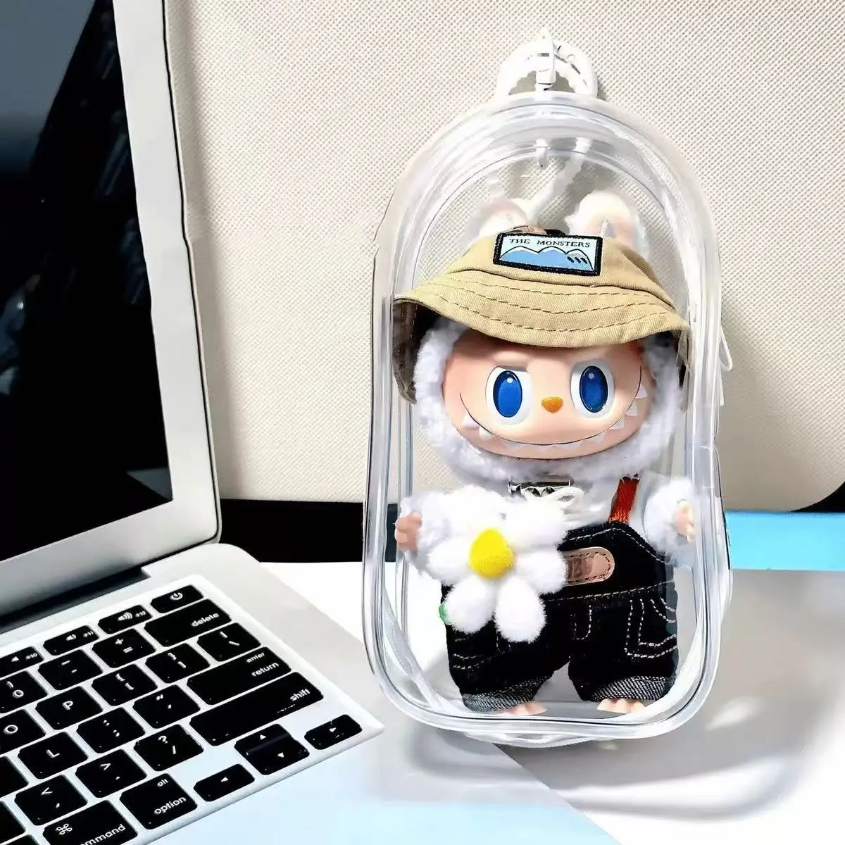 Labu*bu Transparent Plastic Display Pouch for Labu-bu & Dolls Portable Protective Case with Keychain Dustproof Scratch-Resistant Cover RainProof for Labu*bu Collectors