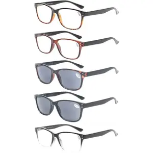 Reading Glasses 5-Pack Quality Readers Spring Hinge Prime Black Designer Trendy for Men and Women