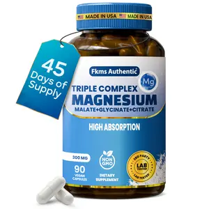 FKMS Authentic Triple Magnesium Complex Supplement | 300mg Glycinate, Malate, and Citrate for Sleep, Stress & Muscle Support | Gentle on Stomach | Vegan, Non-GMO | High Absorption Chelated Formula | 90 Capsules