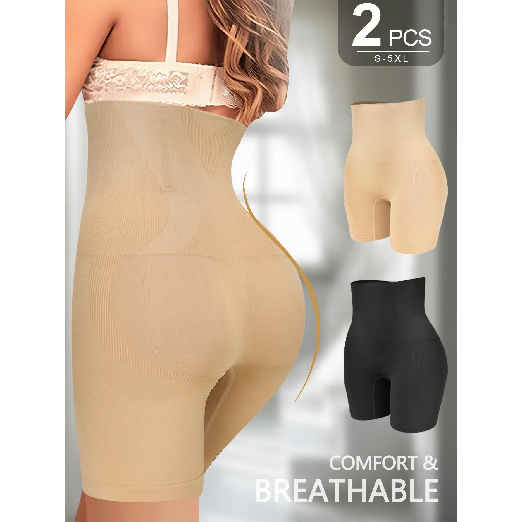 QUASTI Lady's High-Waisted Compression Shapewear Boy Shorts - Basic, Sexy, Soft, Seamless Tummy Control Underwear, Hip-Lifting Butt Lifter, No-Show Comfortable Fit, Breathable Slimming Full-Coverage Everyday Panty, S-5XL Plus Size