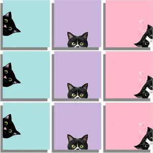 Cute Cat Pattern Sticky Note, 9 Counts/set Portable Self Adhesive Memo Pad, Sticky Note Pad for Home School Office Dormitory Office Supplies