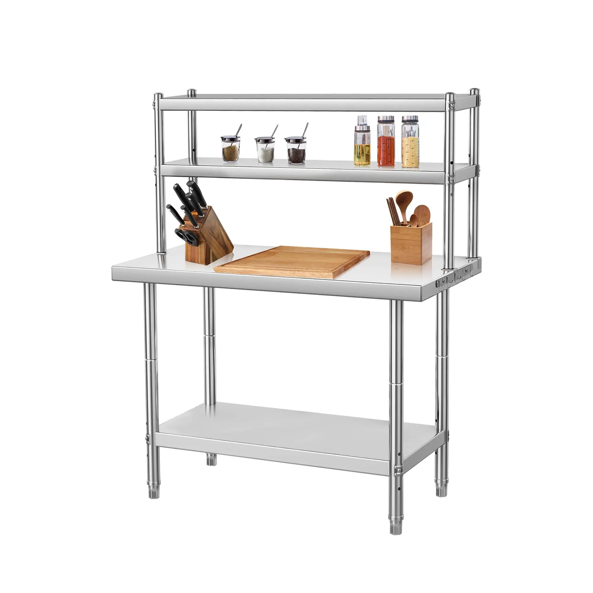 GARVEE Stainless Steel Work Table with Overshelves,39" x 24" Heavy Duty Kitchen Prep Table, Metal Kitchen Prep Table & Shelving Combo
