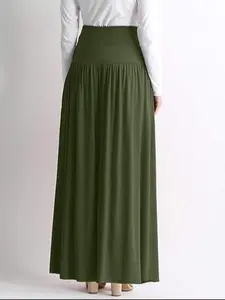 [Plus Size] Solid Color Ruched Pocket High Waist Maxi Skirt, Casual Comfy Skirt for Daily Wear, Women's Bottoms for All Seasons, High Waist Skirts