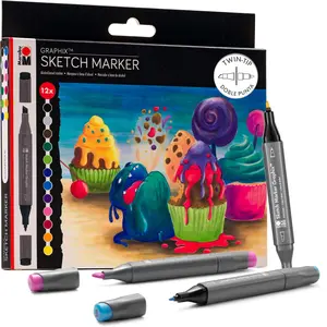 Marabu Alcohol Marker Set - Fine and Chisel Dual Markers for Artists - Premium Alcohol Markers for Coloring, Illustrating, Sketching, and Drawing