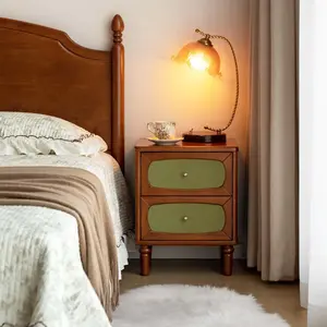 YESWOOD Solid Wood Nightstand, Vintage Nightstand with Drawers, Mid Century Modern Nightstands, Walnut Bedside Table, Small Bedside Tables for Bedroom, Small Space, 19.69" H