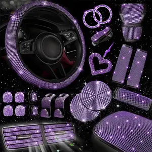 30pcs Bling Car Accessory Set: Bling Rhinestone Design featuring Steering Wheel Cover, Center Console Cover, Seatbelt Pads, Gear Shift Cover, Cup Coasters, and Hanging Charms — Stylish Car Accessories for Women