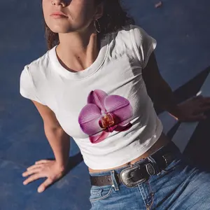 Orchidl Baby Tee, Crop Top  Basic Tee Fabric Casual Cotton Graphic Shirt for Women, Floral T-Shirtt, Floral tee Womenswear Check Sleeved Streetwear