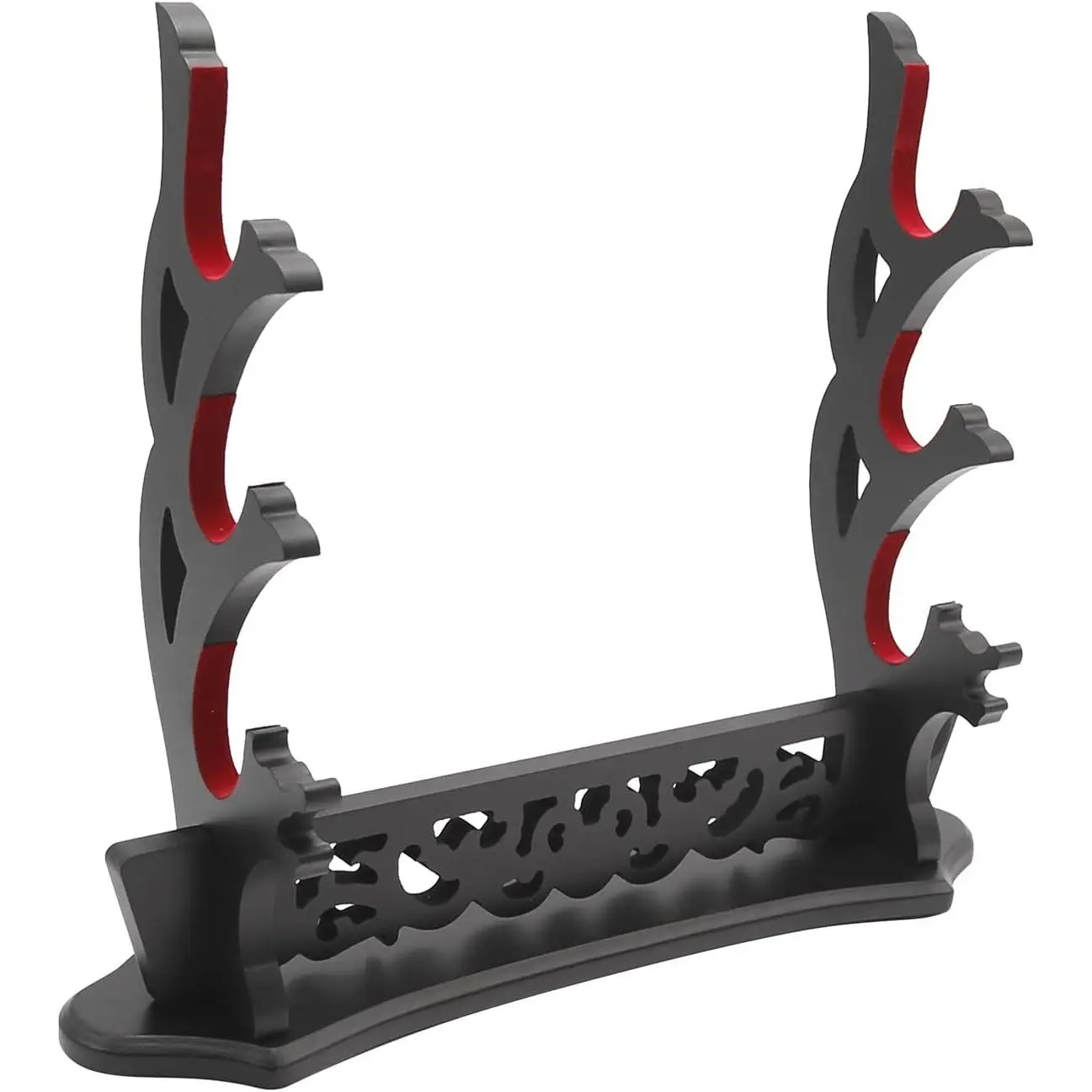 Sword Stand Vine Katana Stand Three-Tier Sword Holder with Padded for Japanese Samurai Sword Display Tanto Rapier Light Saber, Black Lacquer Finish
