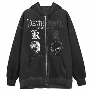 High-Quality Death Note Zip Up Hoodie with Long Sleeves and Front Pouch Pockets