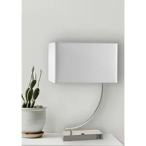 22.5" Modern Metal Table Lamp with Unique Base Silver - Ore International: Chrome Finish, Linen Shade, Outlet Connection