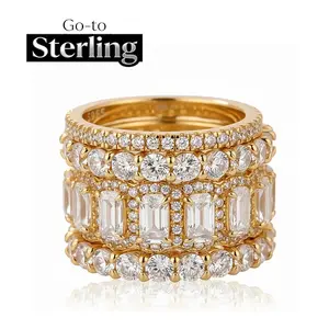 18K Gold Plated S925 10.0CT Cushion Cut 4PC Wedding Ring Set – 925 Sterling Silver, 5A Cubic Zirconia Rings for Women, Promise Ring, Wedding, Proposal, Birthday & Anniversary Gift