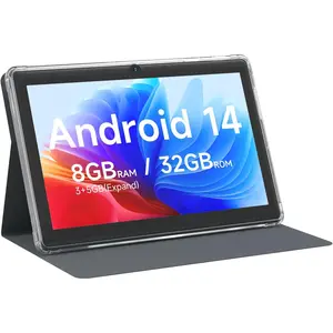Android 14 Tablet 7 Inch Tablets with Case, 8GB RAM 32GB ROM 1TB Expand, Quad-Core Processor Tablet PC, 1024 X 600 IPS Screen, Dual Camera, 3000mAh Battery, Bluetooth, WiFi, GMS, Widevine L1 for Gifts, Black