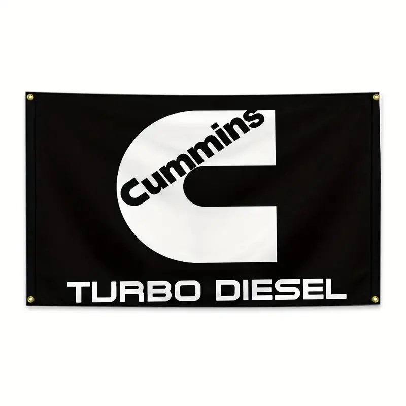 Decorative Cummins Turbo Diesel Engine Text Flag, 3x5 Feet, Durable Polyester Fiber, Indoor Outdoor Use, Easy Hanging, Four Copper Holes, Ideal for Living Room Bedroom Dorm, Outdoor Banners, Wall Decor Flags, Party Decoration, Home Party Decorations