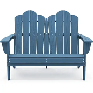 SERWALL Adirondack Loveseat, Folding Adirondack Chair for 2 People, HDPE Material Weather-Resistant Bench for Outdoor Porch Garden