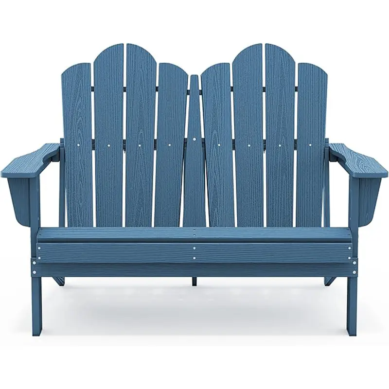 SERWALL Folding Adirondack Loveseat, 2-Person HDPE Weather-Resistant Outdoor Furniture, Patio Outdoor Chairs for Porch Garden