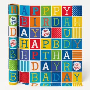 Vibrant Checkered Happy Birthday Wrapping Paper Roll, 16 ft