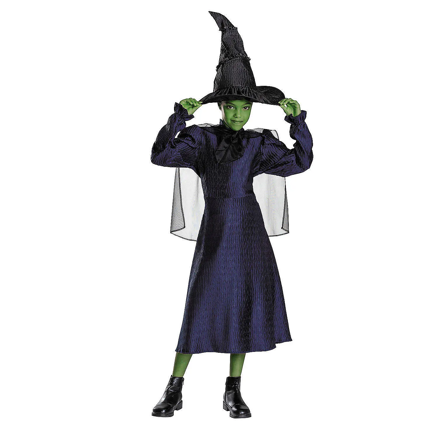Kids Classic Wicked Elphaba Black & Violet Halloween Costume Outfit - Polyester A-Line Dress, Sheer Black Cape, Disguise Party Costume, Costumeshalloween, Size 10-12 Large, Female