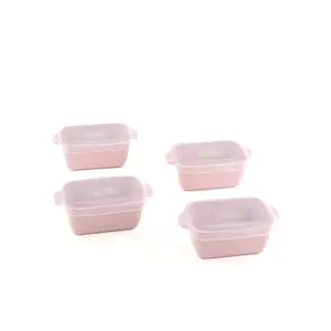 Souper Cubes Stoneware 2.0-5" x 3" Baking Dishes for Oven, Made in USA, Premium Mini Ceramic Baking Dishes with Silicone Covers for Individual Portions, Set of 4 - Cotton Candy