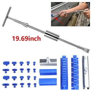 2 In1 Car Dent Repair Tool 19.69inch Adjustable Dent Puller Long Style T-Shaped Dent Repair Tool Paint-Free Removal Auto Small Dent With 28Pcs Spacer Repair Car Body Small Dents,Hail Pits - No Glue