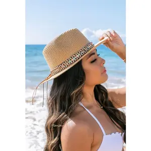 Aili's Corner Boho Accent Straw Panama Fedora Hat