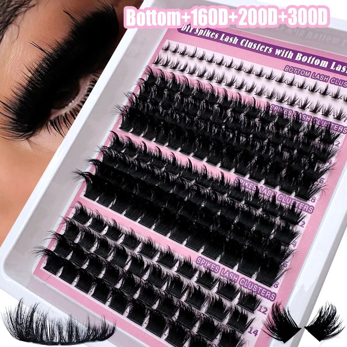 300D+200D+160D/160D+100D+60D Spikes Lash Cluster, Volume Lash Clusters, Volumized False Eyelashes, Fluffy Eyelash Clusters, 180pcs/260pcs Thick Spiky Individuals Lashes 10-18mm Wispy Fluff D/DD Curly Lash Extensions